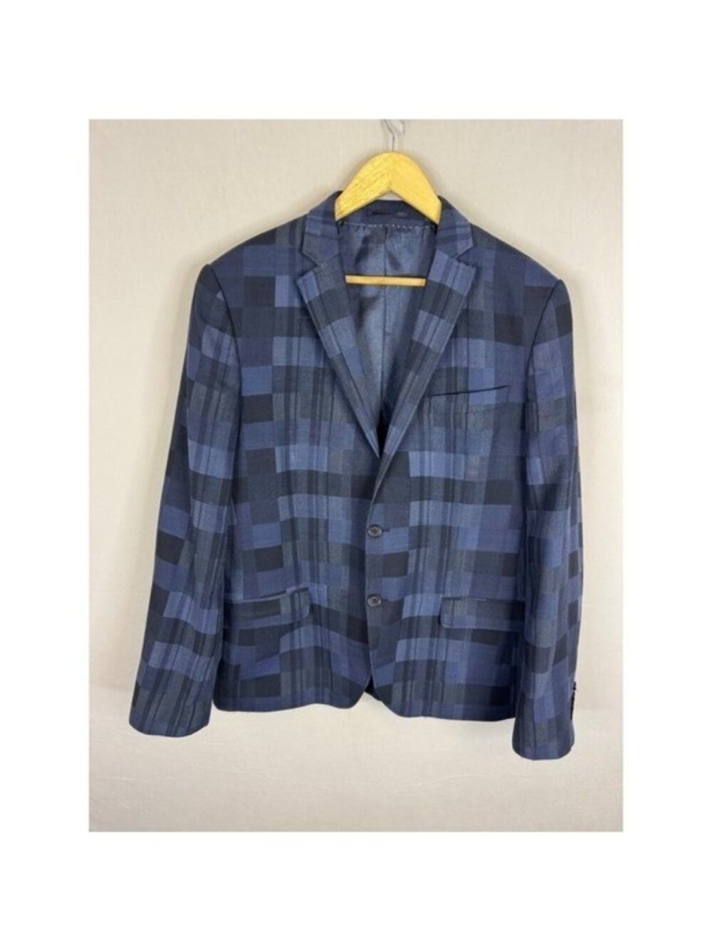 Le 31 Marzotto Wool Blend Blue Black Plaid Blazer Sport Coat 44R CA01241